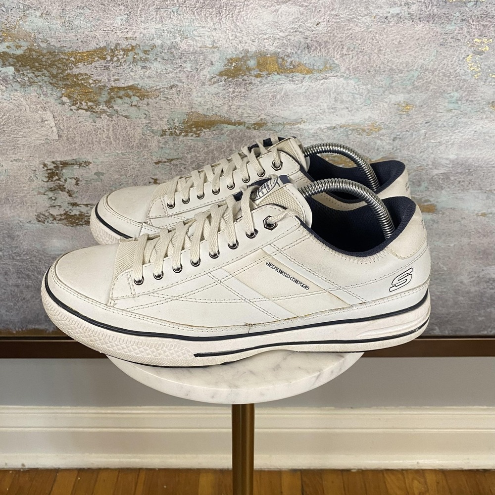 Skechers Shoes Mens Size 9.5 White Leather Lace Up Casual Sneakers SN 51137 - Picture 2 of 11